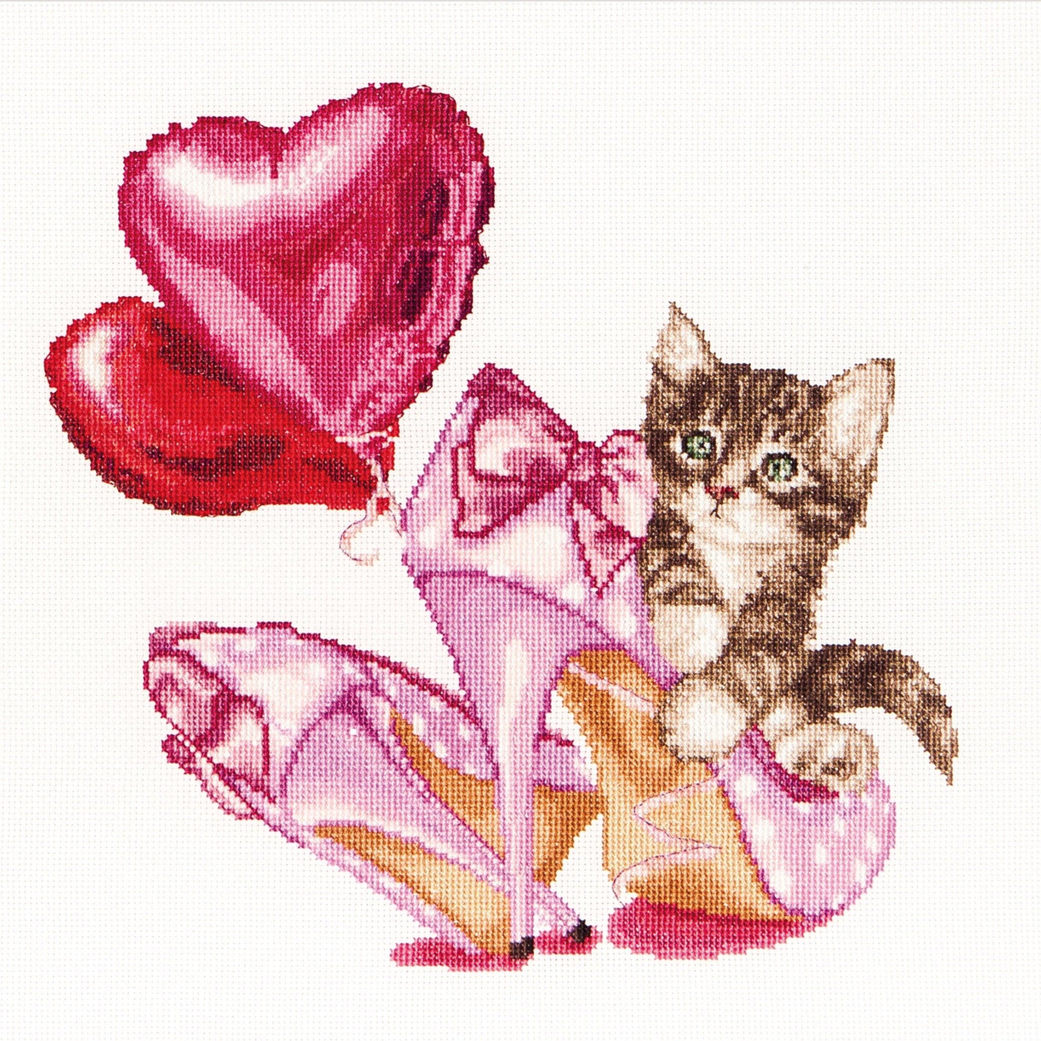 Thea Gouverneur - Counted Cross Stitch Kit - Valentine's Kitten - Aida - 16 count - 740A - Thea Gouverneur Since 1959