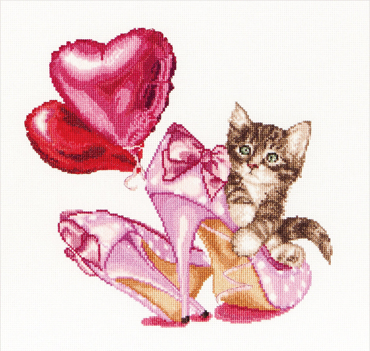 Thea Gouverneur - Counted Cross Stitch Kit - Valentine's Kitten - Aida - 16 count - 740A - Thea Gouverneur Since 1959