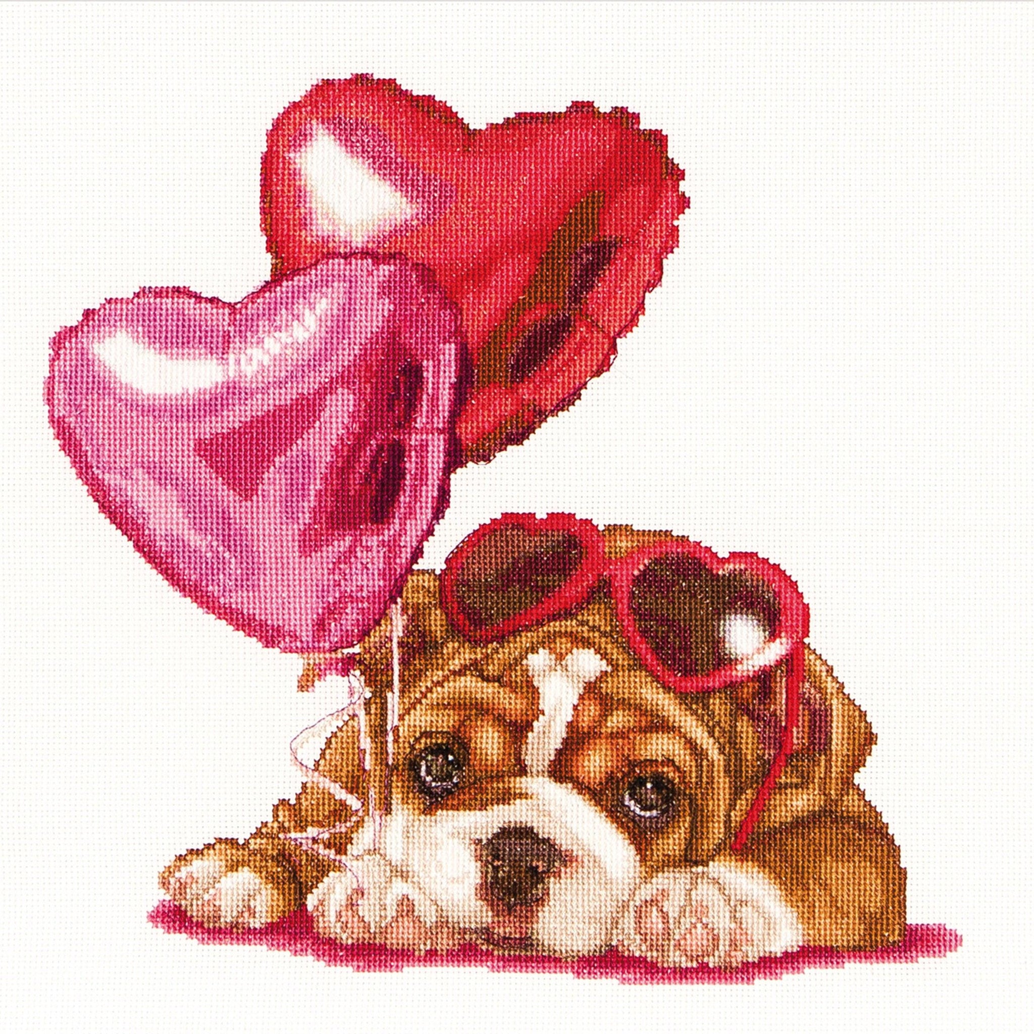 Thea Gouverneur - Counted Cross Stitch Kit - Valentine's Puppy - Aida - 16 count - 739A - Thea Gouverneur Since 1959