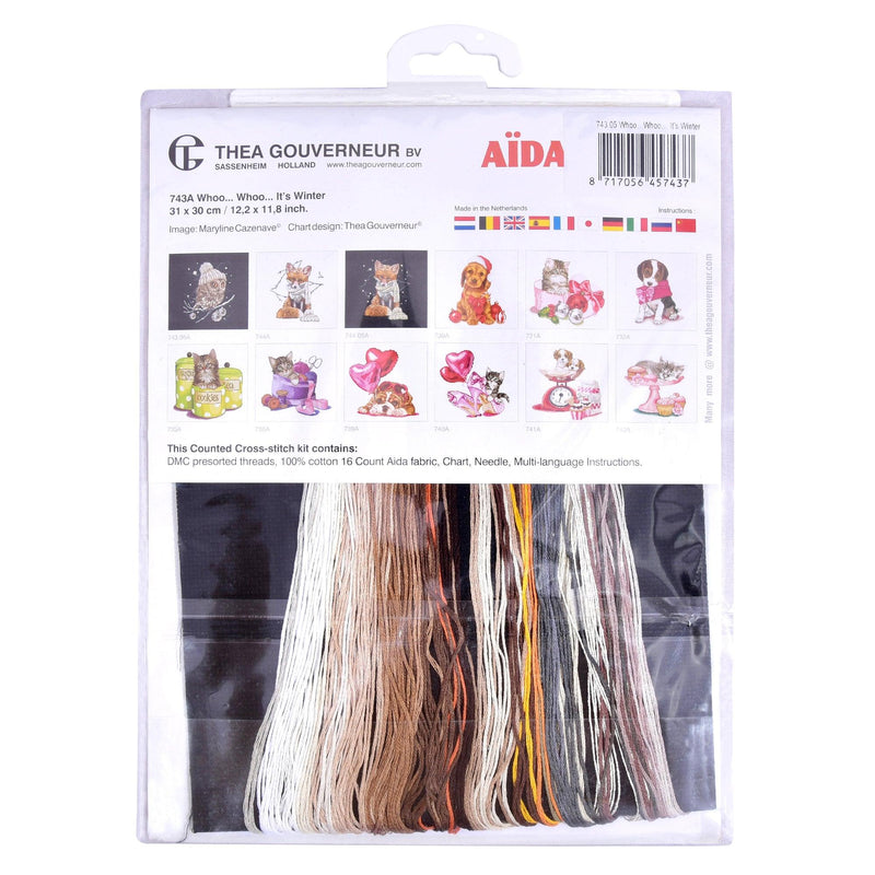 Thea Gouverneur - Counted Cross Stitch Kit - Whoo..Whoo..It's Winter - Aida Black - 16 count - 743.05 - Thea Gouverneur Since 1959