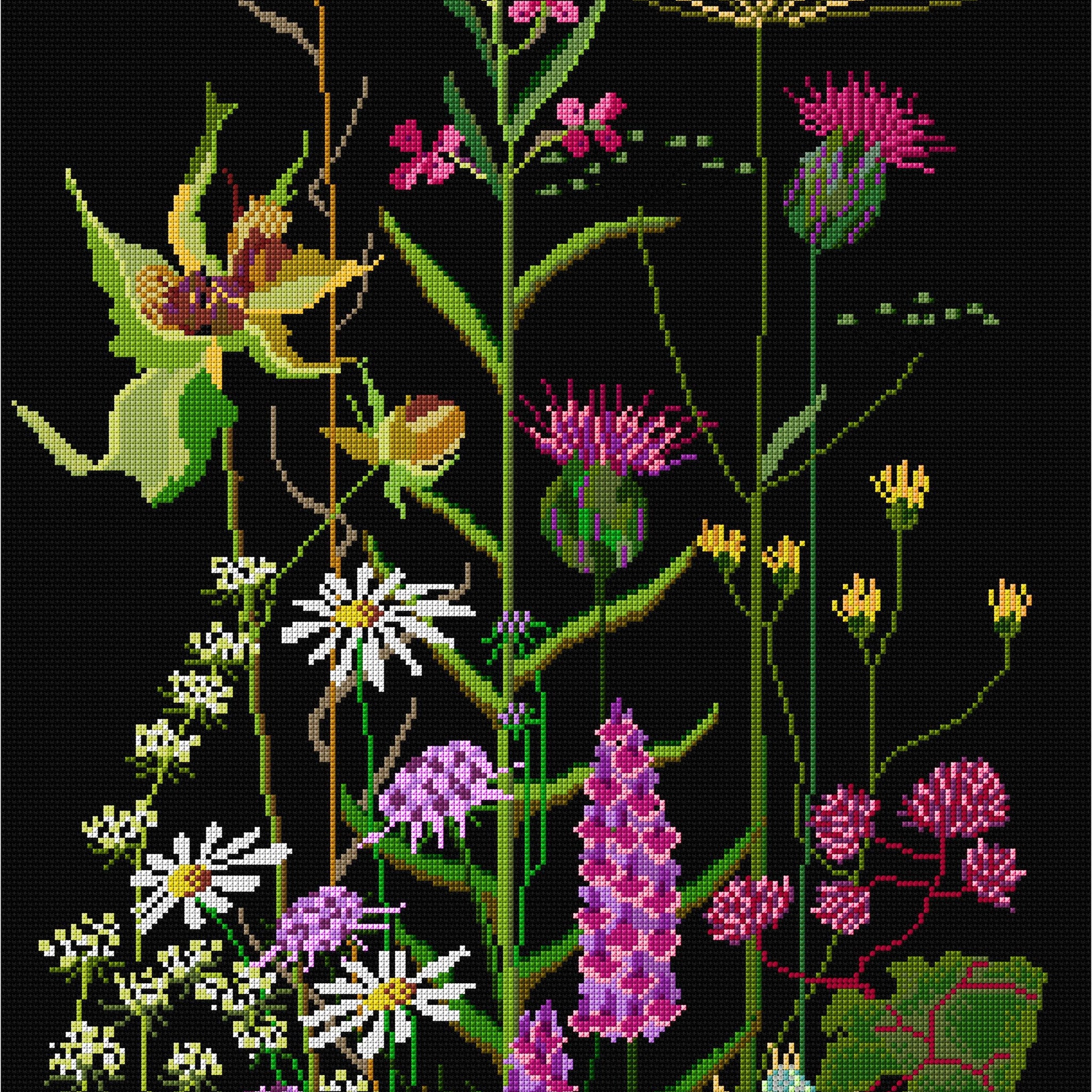 Thea Gouverneur - Counted Cross Stitch Kit - Wild Flowers - Aida Black - 18 count - 821.05 - Thea Gouverneur Since 1959